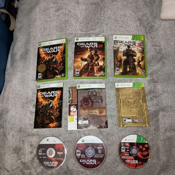 Gears of War 1, 2 & 3 Bundle Of Xbox 360 Video Games Lot Complete W/ Manuals CIB - Picture 1 of 16